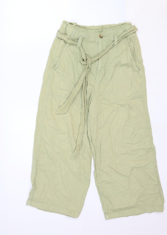 Topshop Womens Green Cotton Wide-Leg Jeans Size 10 Regular Button
