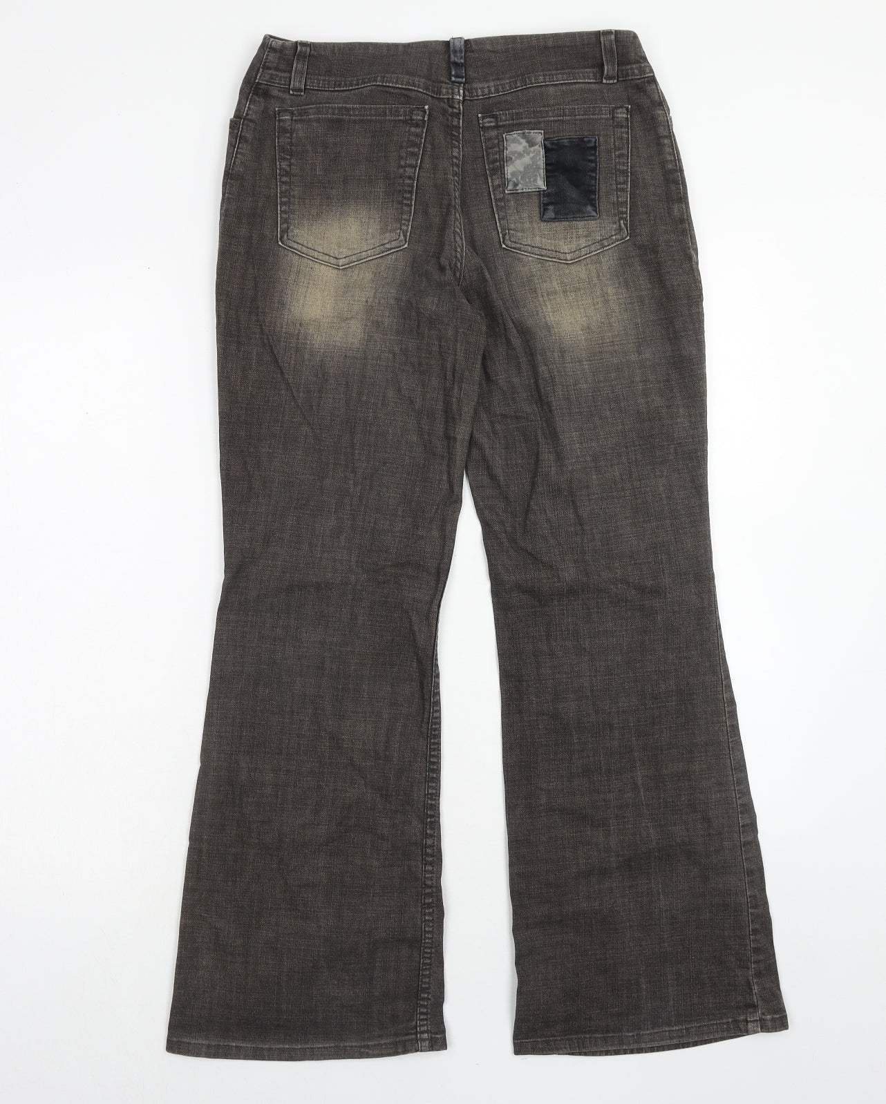 Marks and Spencer Womens Brown Cotton Bootcut Jeans Size 10 Regular Zip - Patchwork