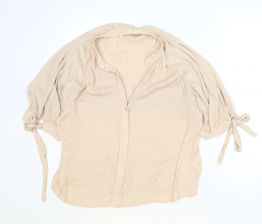 H&M Womens Beige Polyester Basic Button-Up Size 14 V-Neck