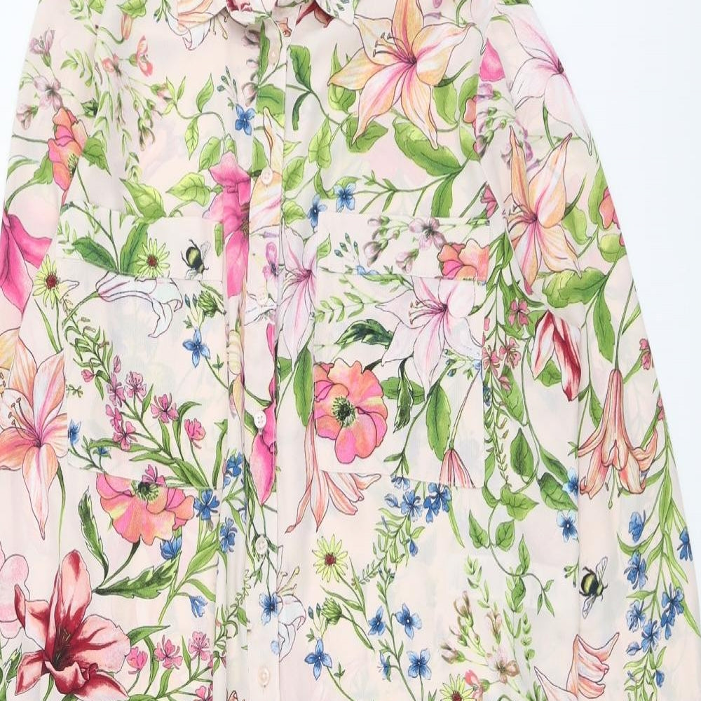 Marks and Spencer Womens Multicoloured Floral Polyester Shirt Dress Size 16 Collared Button - Pocket