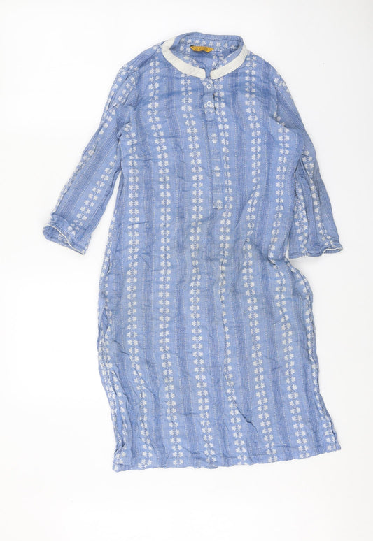 Arelia Womens Blue Geometric 100% Cotton A-Line Size S Roll Neck Button