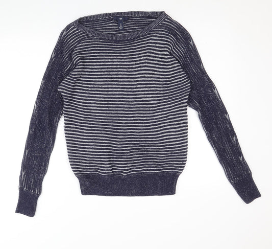 Gap Womens Black Scoop Neck Striped Cotton Pullover Jumper Size S