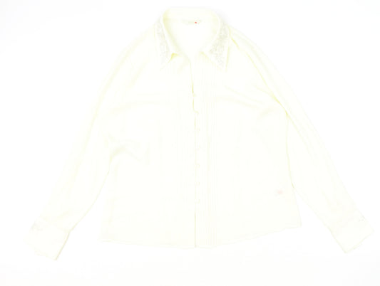 Marks and Spencer Womens Ivory Polyester Basic Button-Up Size 12 Collared