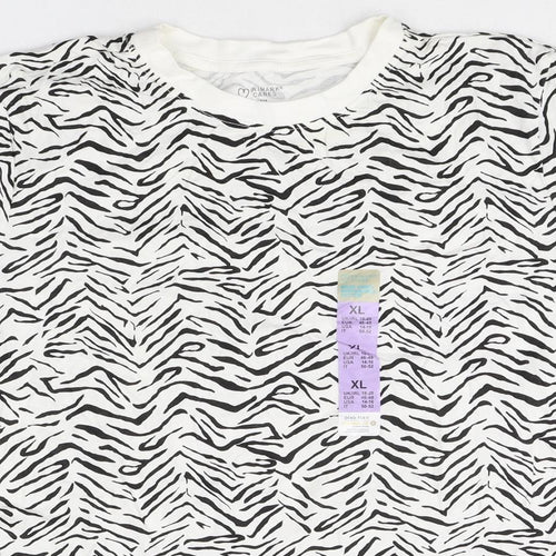 Primark Womens Grey Animal Print Cotton Basic T-Shirt Size XL Round Neck - Zebra Pattern
