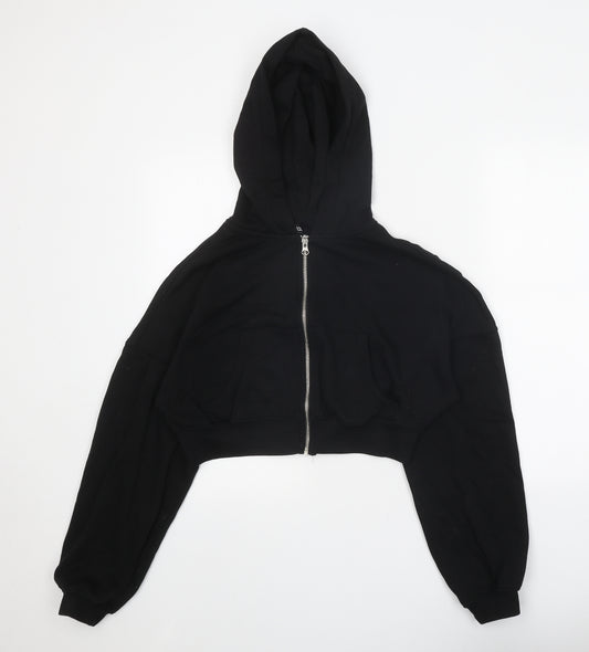 Divided Womens Black Polyester Full Zip Hoodie Size S Zip - Cropped Pockets