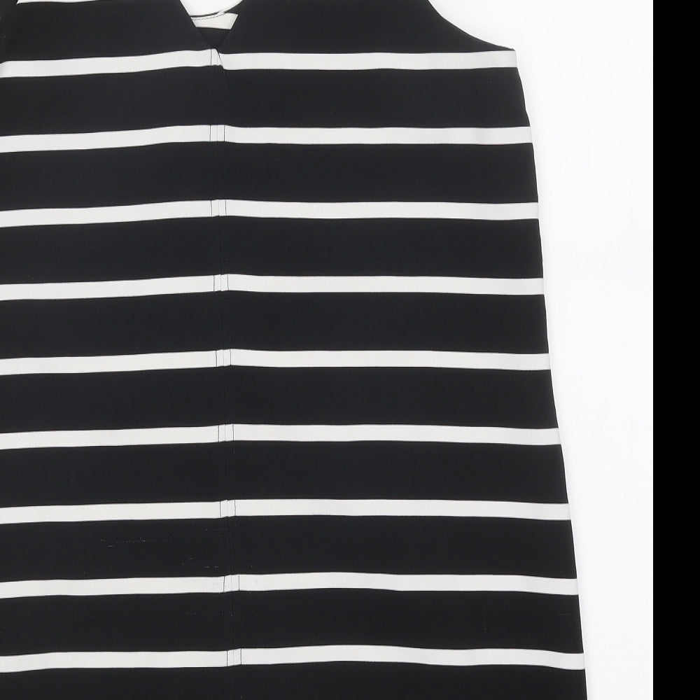 New Look Womens Black Striped Polyester Mini Size 16 V-Neck Pullover - Zip