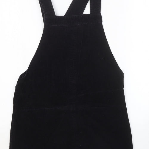 New Look Womens Black Cotton Pinafore/Dungaree Dress Size 8 Square Neck Pullover