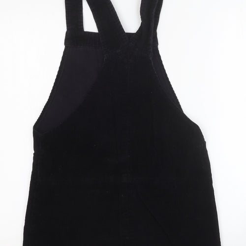 New Look Womens Black Cotton Pinafore/Dungaree Dress Size 8 Square Neck Pullover
