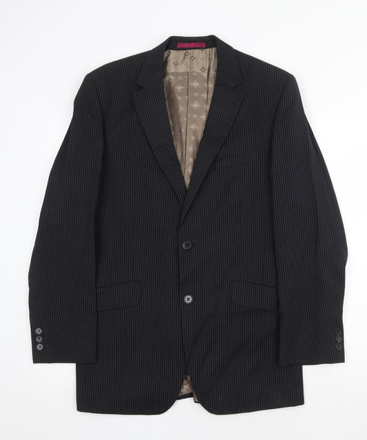 Limehaus Mens Black Striped Polyester Jacket Suit Jacket Size 38 Regular