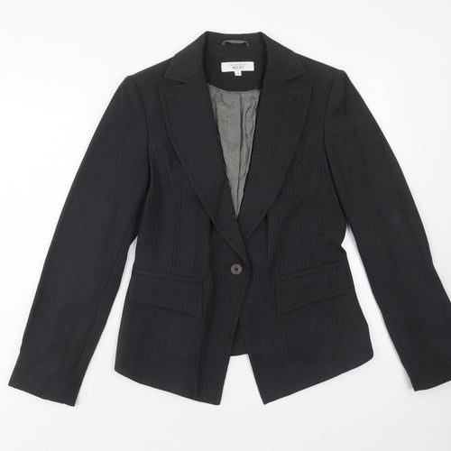NEXT Womens Grey Pinstripe Polyester Jacket Suit Jacket Size 10 Button