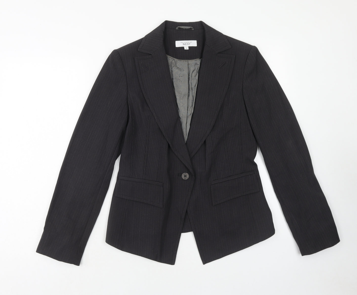 NEXT Womens Grey Pinstripe Polyester Jacket Suit Jacket Size 10 Button