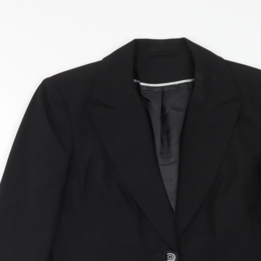 F&F Womens Black Polyester Jacket Blazer Size 14 Button