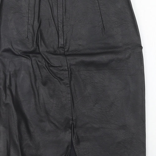 H&M Womens Blue Viscose A-Line Skirt Size 6 Regular Zip - Leather Look
