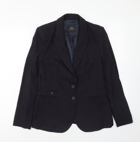 NEXT Womens Blue Pinstripe Polyester Jacket Suit Jacket Size 12 Button