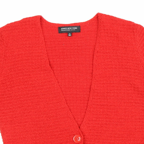 Jones New York Womens Red V-Neck Acrylic Cardigan Jumper Size S Button - Button