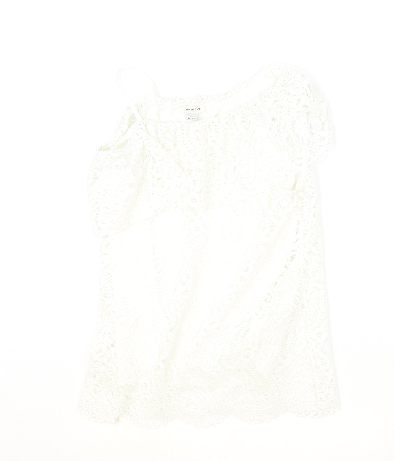 River Island Girls Ivory Polyester Basic Blouse Size 11-12 Years Off the Shoulder Pullover