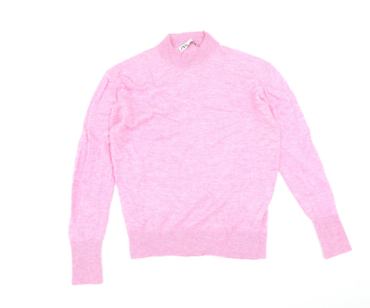 Zara Womens Pink Mock Neck Nylon Pullover Jumper Size S Pullover