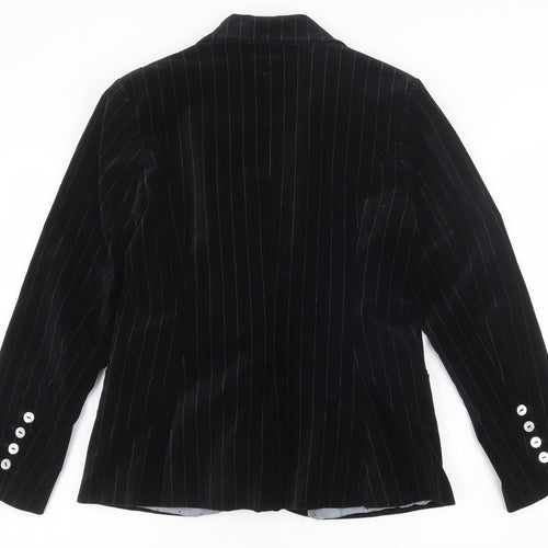 H&M Womens Black Pinstripe Polyester Jacket Suit Jacket Size 14 Button
