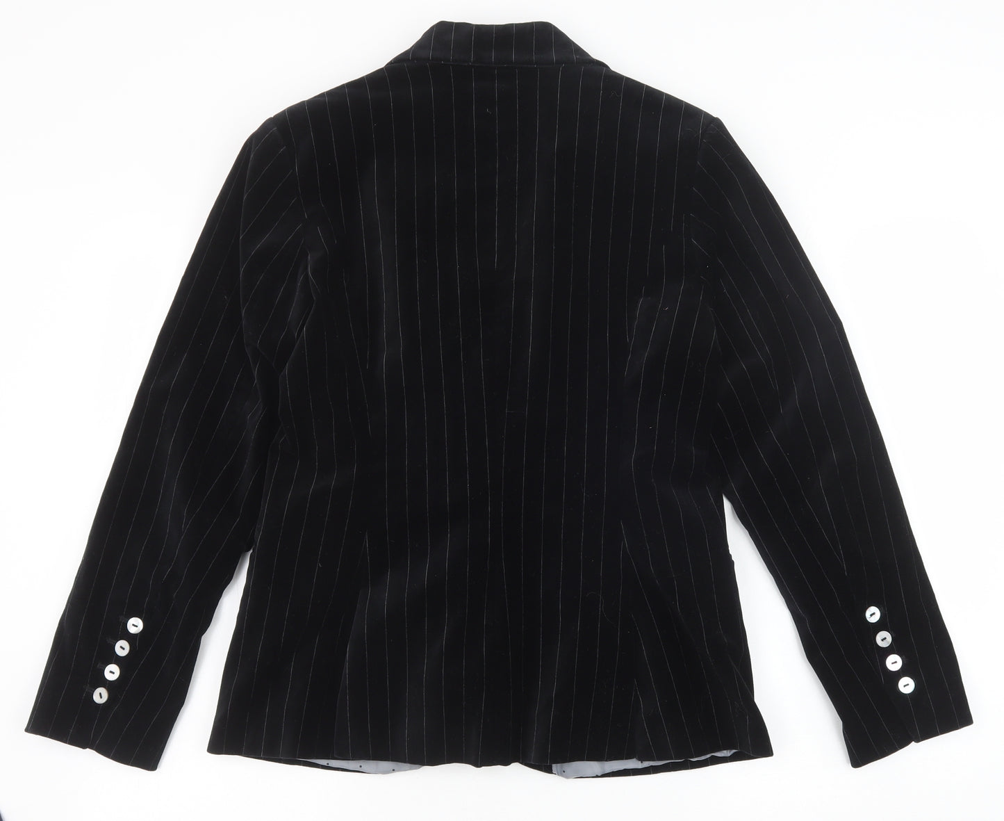 H&M Womens Black Pinstripe Polyester Jacket Suit Jacket Size 14 Button