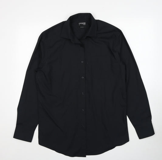 Debenhams Mens Black Polyester Dress Shirt Size 16 Collared Button