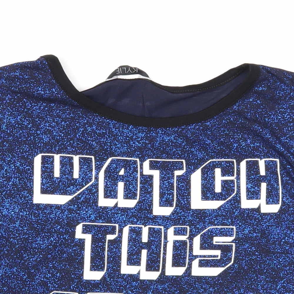 M&Co Girls Blue Viscose Basic T-Shirt Size 11-12 Years Round Neck Pullover - Watch This Space