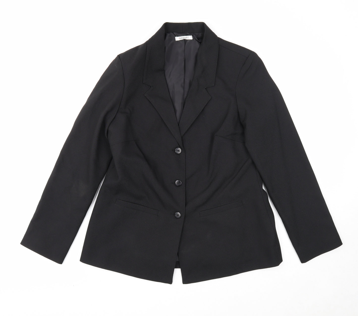 Damart Womens Black Polyester Jacket Blazer Size 12 Button