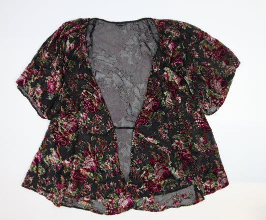 Topshop Womens Multicoloured Floral Nylon Kimono T-Shirt Size 8 V-Neck