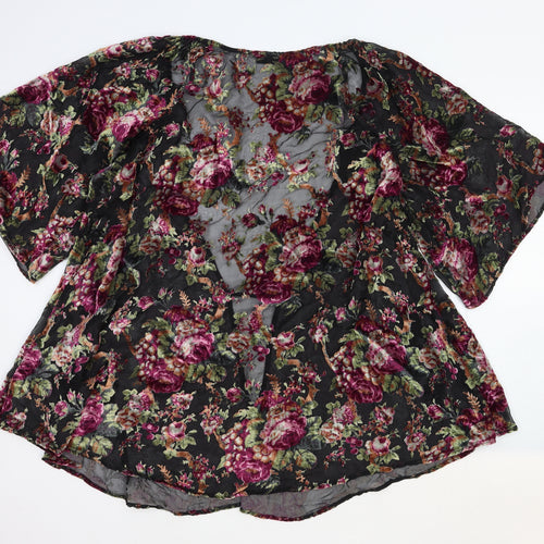 Topshop Womens Multicoloured Floral Nylon Kimono T-Shirt Size 8 V-Neck