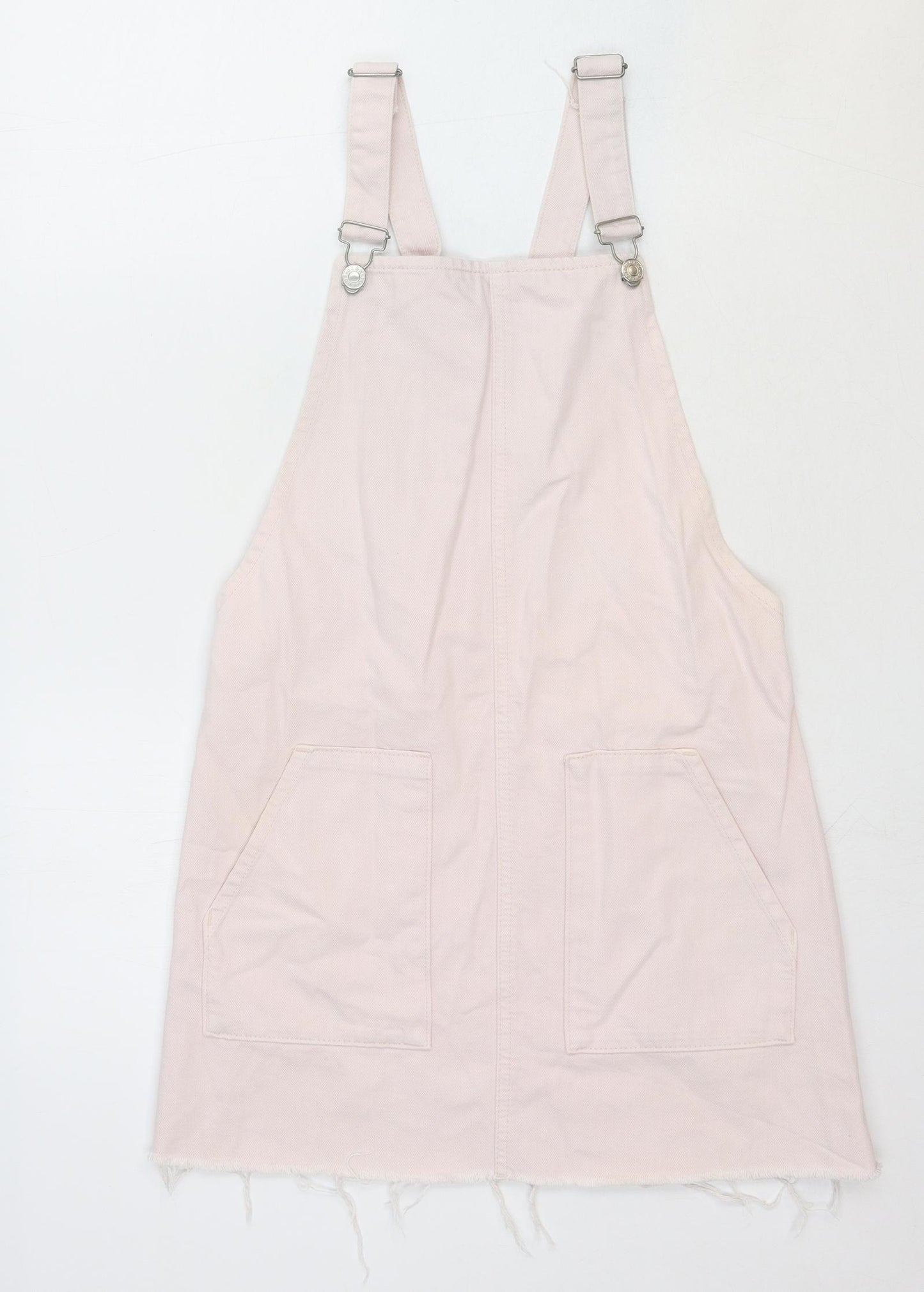 Topshop Womens Pink Cotton Pinafore/Dungaree Dress Size 8 Square Neck Button