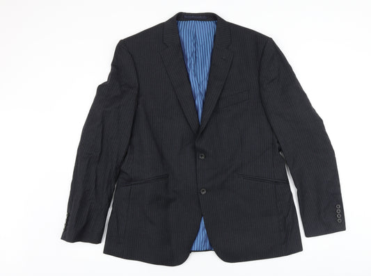 Marks and Spencer Mens Grey Striped Cotton Jacket Suit Jacket Size 42 Regular