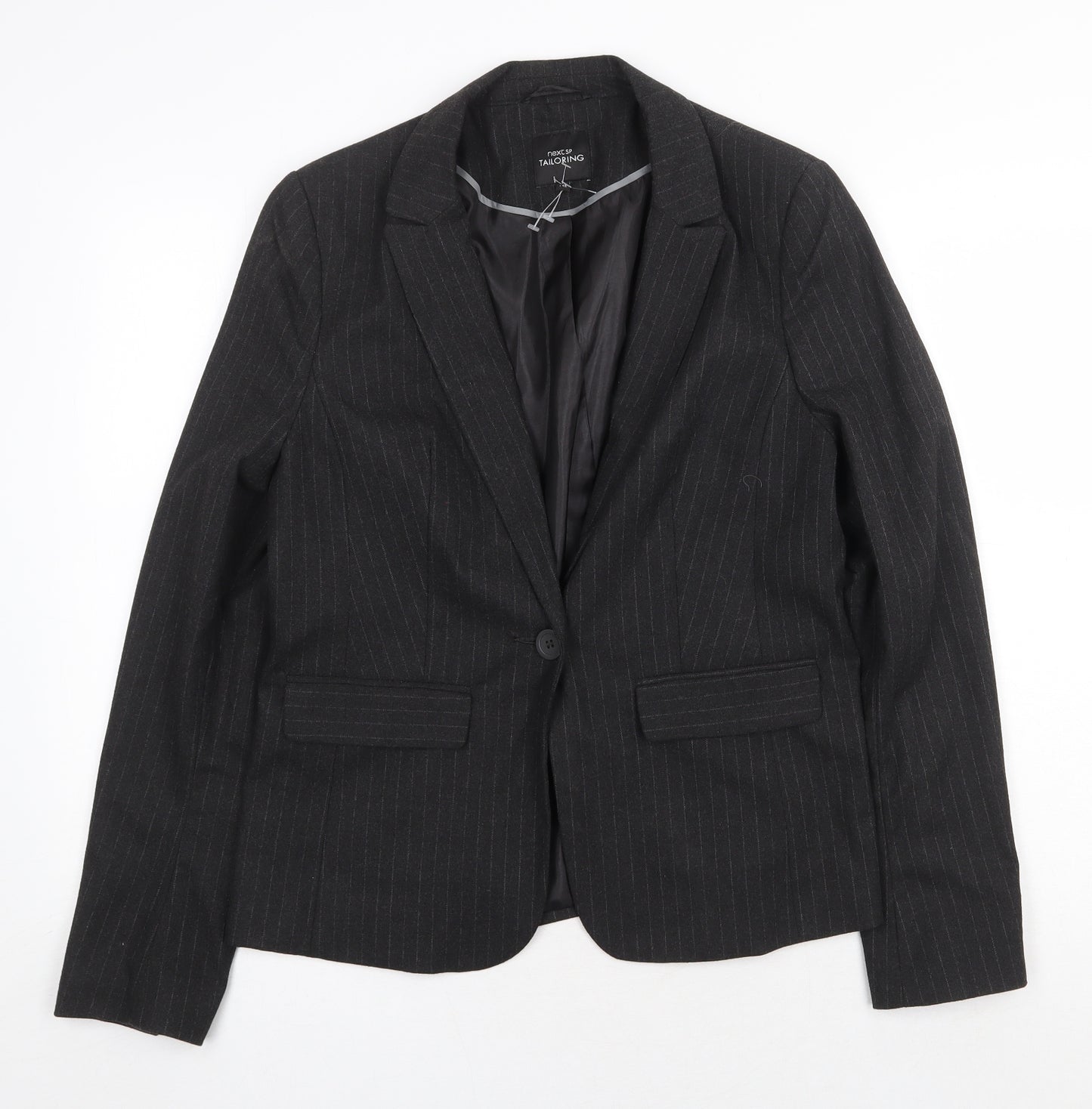 NEXT Womens Grey Striped Polyester Jacket Blazer Size 14 Button