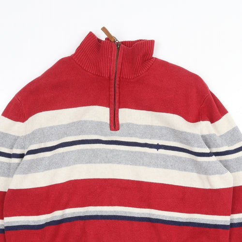 Maine New England Mens Multicoloured V-Neck Striped Cotton Pullover Jumper Size M Long Sleeve