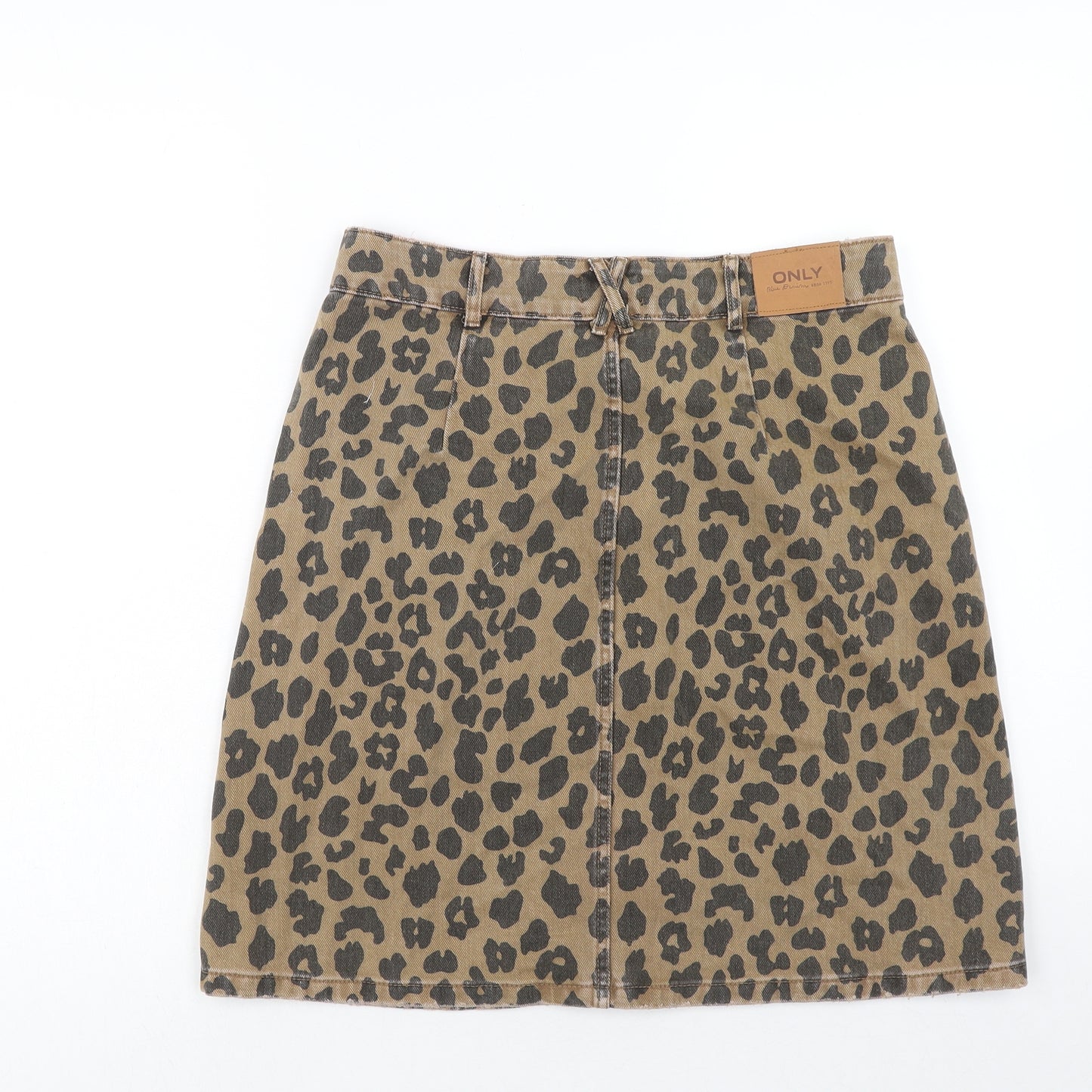Only Womens Brown Animal Print Cotton A-Line Skirt Size 8 Regular Button - Leopard Print
