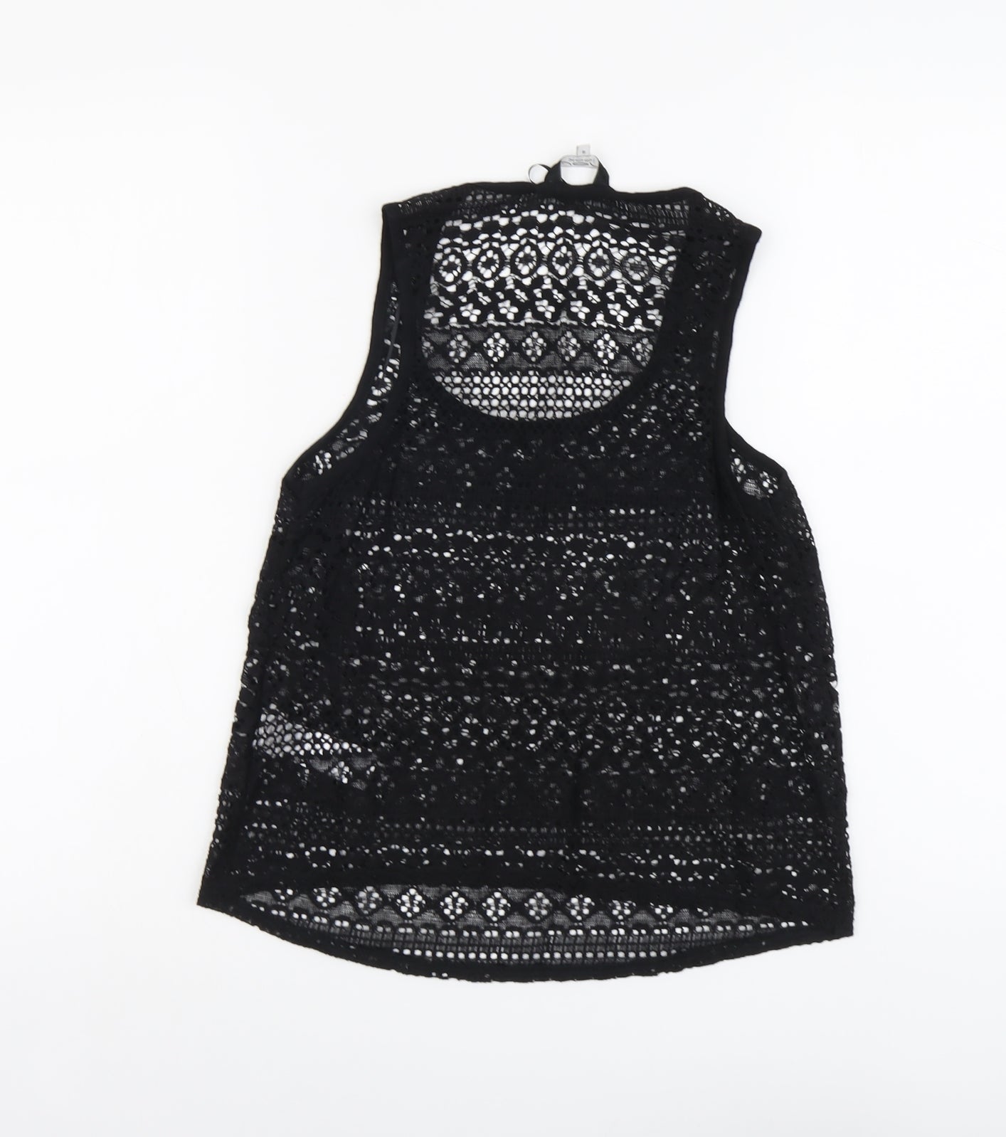 New Look Womens Black Geometric Cotton Basic Tank Size 8 Round Neck - Sheer