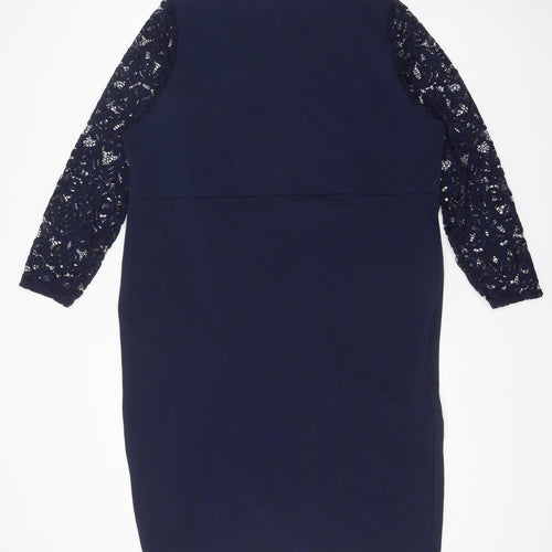 Quiz Womens Blue Polyester Sheath Size 24 V-Neck Pullover - Lace Sleeve