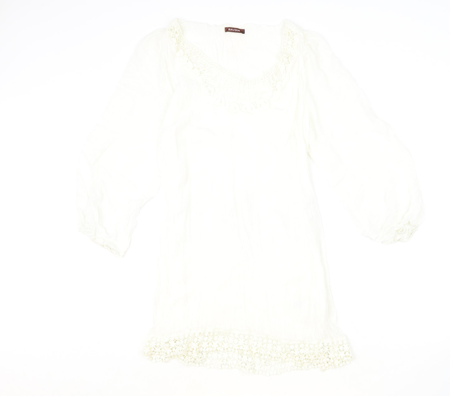Savior Womens Ivory Polyester A-Line Size 14 V-Neck Pullover