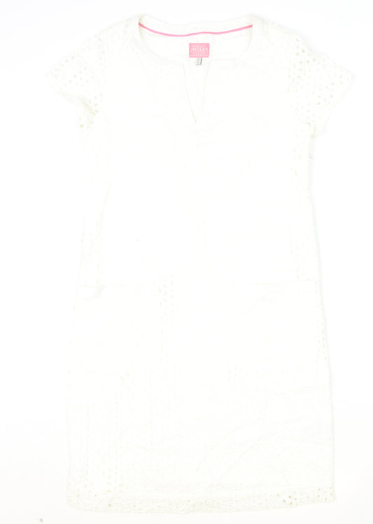 Joules Womens Ivory 100% Cotton T-Shirt Dress Size 10 V-Neck Zip