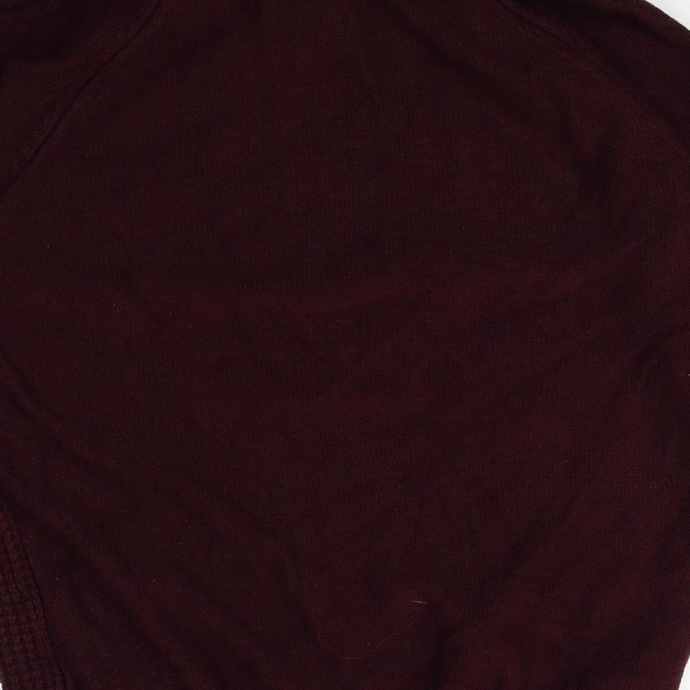 F&F Mens Red Roll Neck Acrylic Pullover Jumper Size M Long Sleeve Button