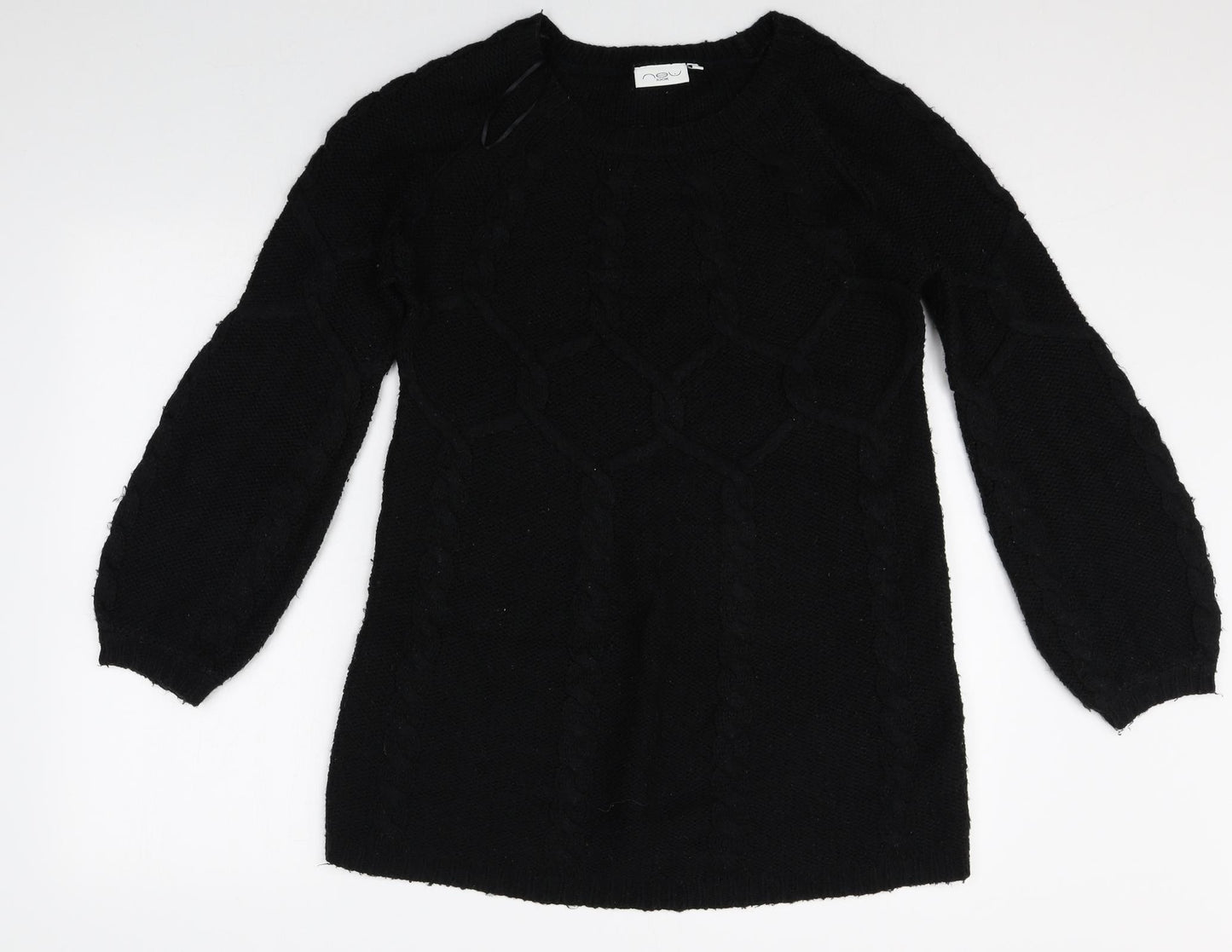 New Look Womens Black Round Neck Acrylic Pullover Jumper Size 12