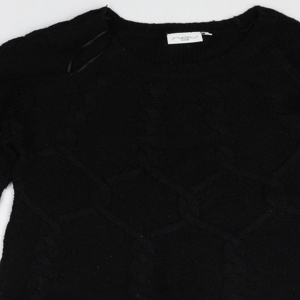 New Look Womens Black Round Neck Acrylic Pullover Jumper Size 12