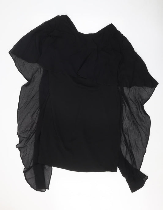 Ro&Zo Womens Black Polyester T-Shirt Dress Size 14 Round Neck Button
