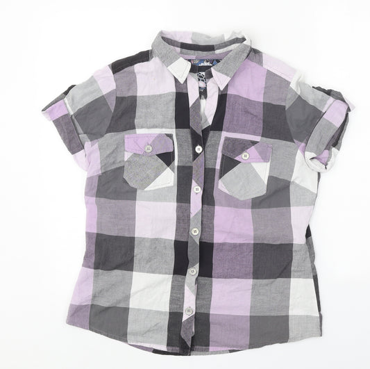 NEXT Womens Grey Plaid 100% Cotton Basic Button-Up Size 14 Collared