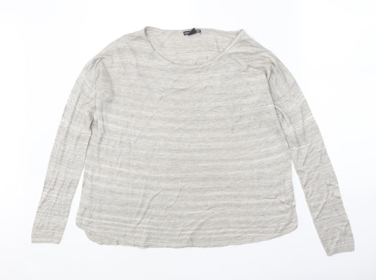 H&M Womens Grey Striped Acrylic Basic T-Shirt Size S Boat Neck
