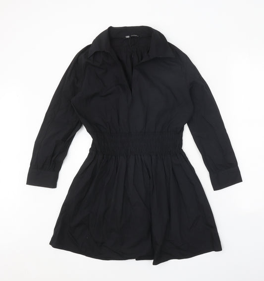 Zara Womens Black 100% Cotton Mini Size S Collared Pullover
