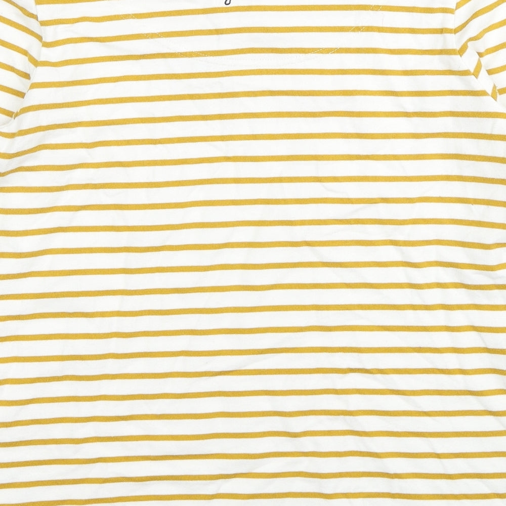Joules Womens Yellow Striped Cotton Basic Blouse Size 12 Round Neck