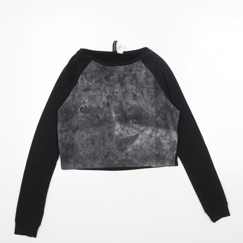 H&M Womens Black Cotton Pullover Sweatshirt Size XS Pullover - Snake Print Acid Wash Cropped