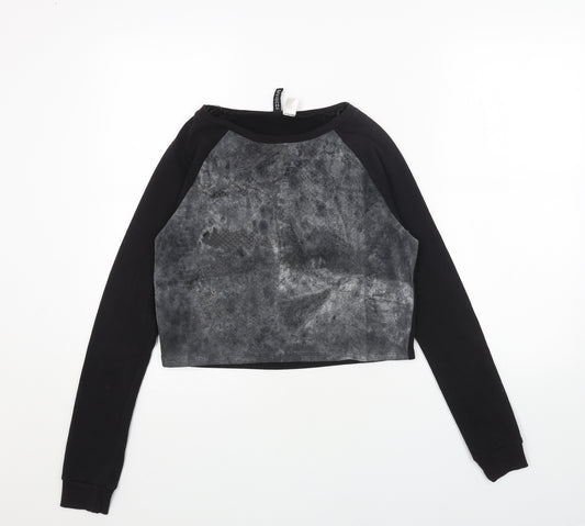 H&M Womens Black Cotton Pullover Sweatshirt Size XS Pullover - Snake Print Acid Wash Cropped