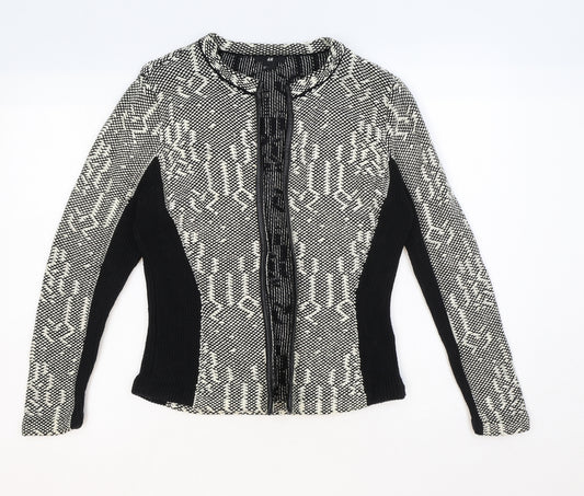 H&M Womens Black Geometric Cotton Jacket Blazer Size S