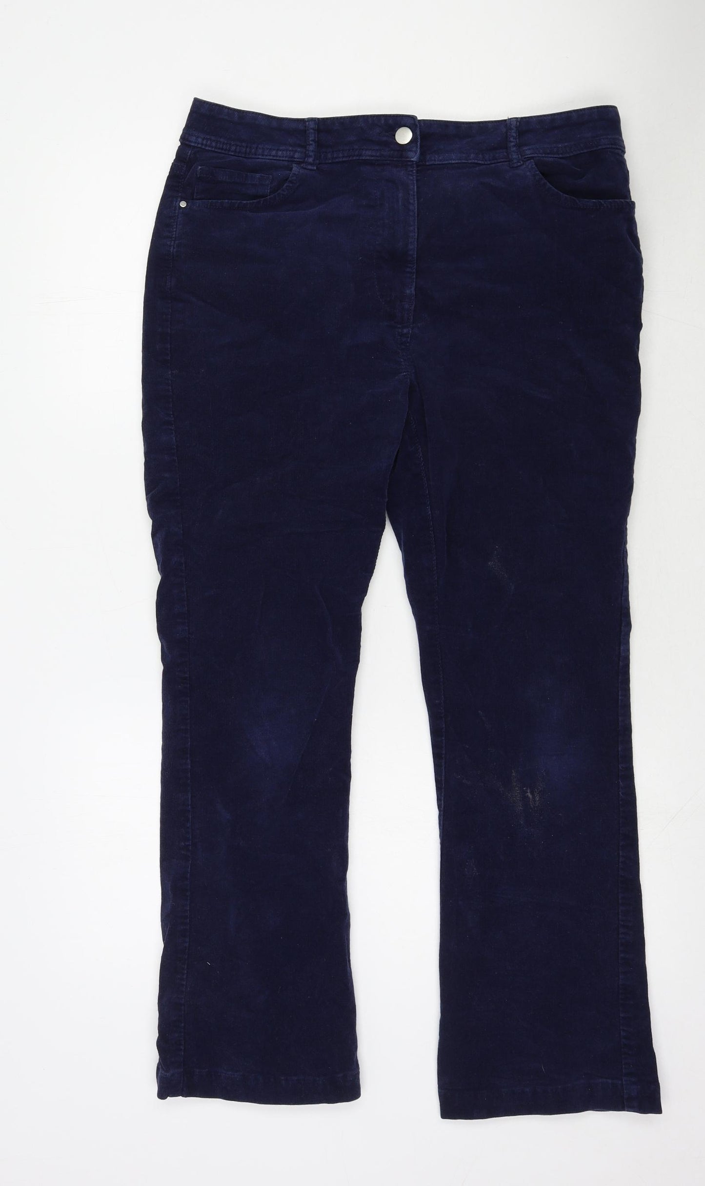 M&Co Womens Blue Cotton Trousers Size 14 Regular Zip