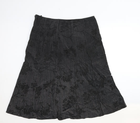 Garfield & Marks Womens Black Floral Cotton A-Line Skirt Size 18 Zip